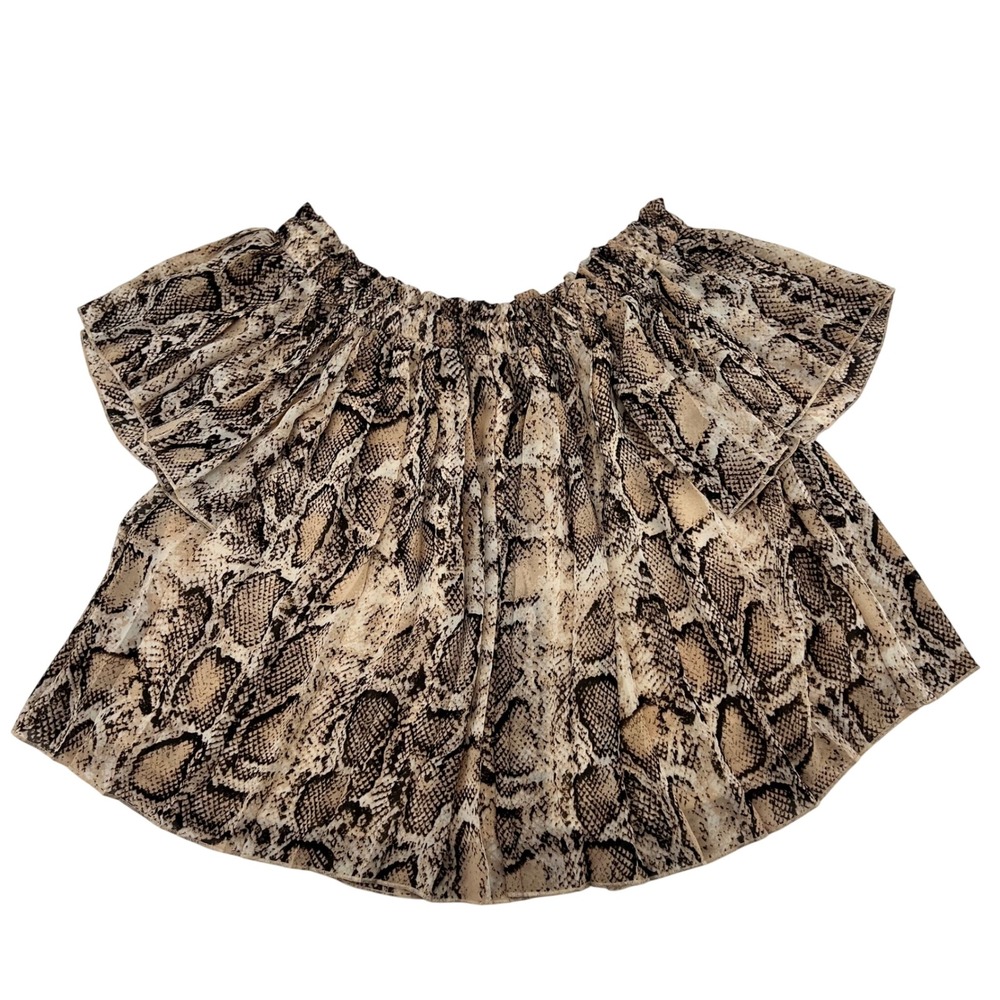 Fate Womens Snakeskin Print Off The Shoulder Flutter Sleeve Blouse Brown Size‎ M